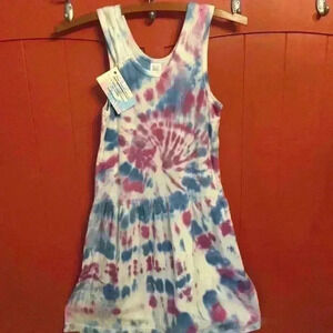 New! Hand tie dye tank cotton dress girls 10 summer blue purple